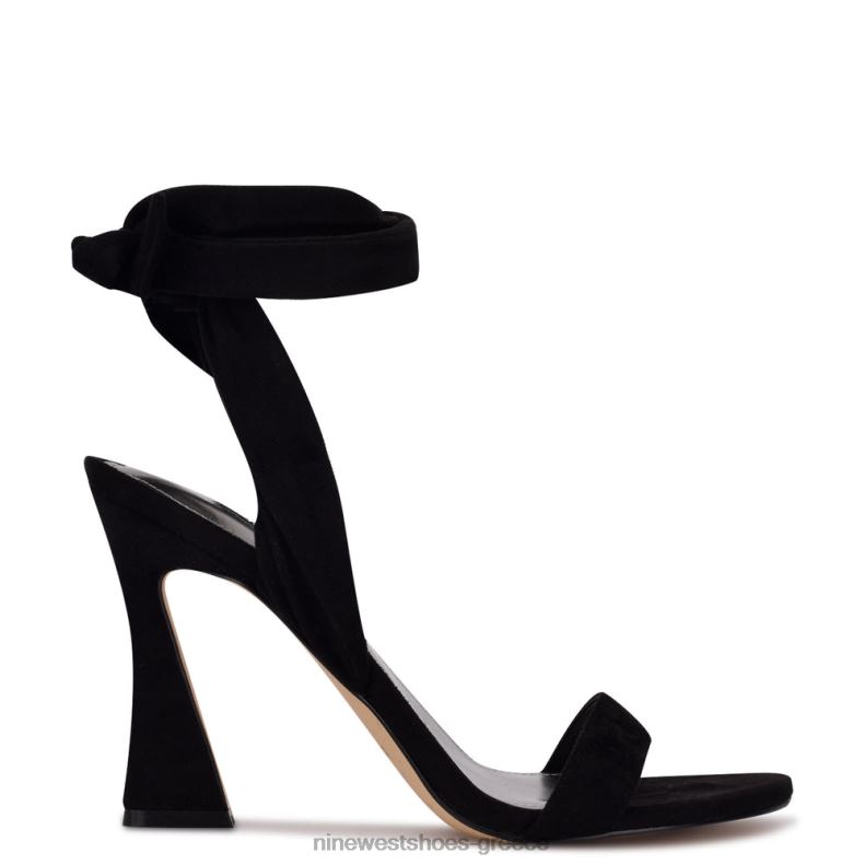 Nine West σανδάλια με τακούνι kelsie ankle wrap 2JJ4N2038 μαύρο σουέτ