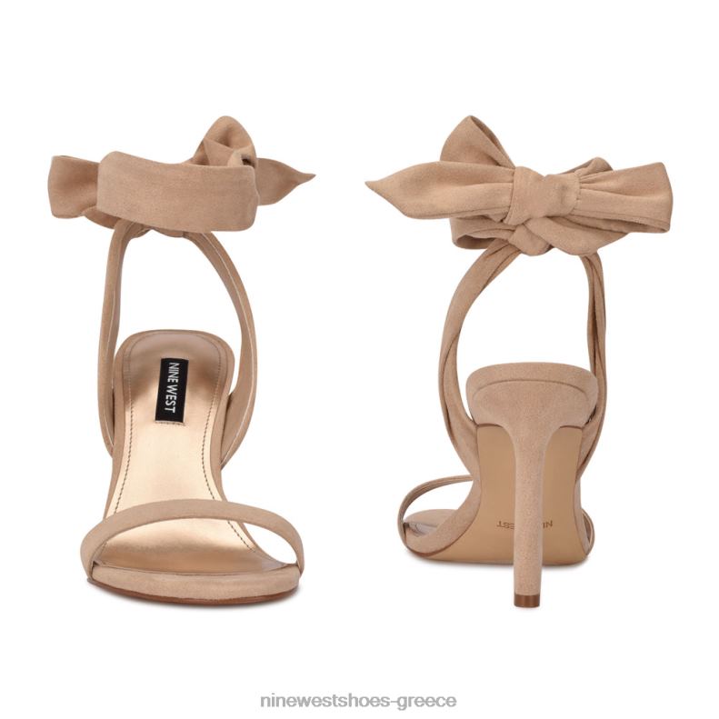 Nine West σανδάλια με τακούνι kelsie ankle wrap 2JJ4N2039 μπεζ σουέτ