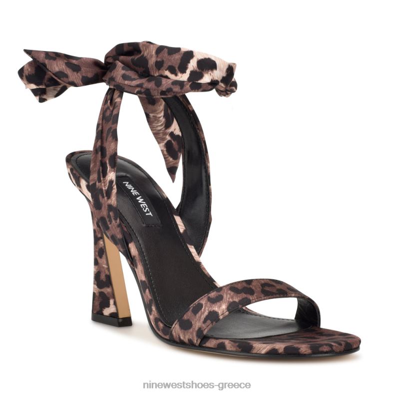 Nine West σανδάλια με τακούνι kelsie ankle wrap 2JJ4N233 λεοπάρ σατέν