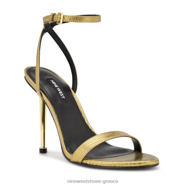 Nine West πέδιλα με λουράκι αστραγάλου reina 2JJ4N1739 μπρονζέ μεταλλική στάμπα lizard