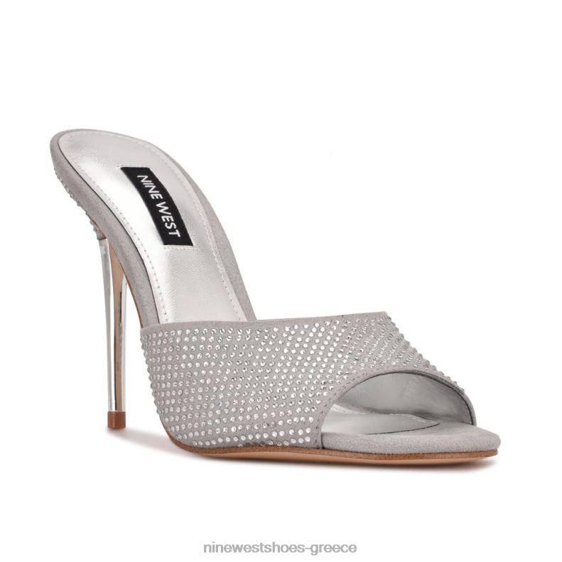 Nine West πέδιλα slide με τακούνι ντίβες 2JJ4N405 γκρι σουέτ shimmer