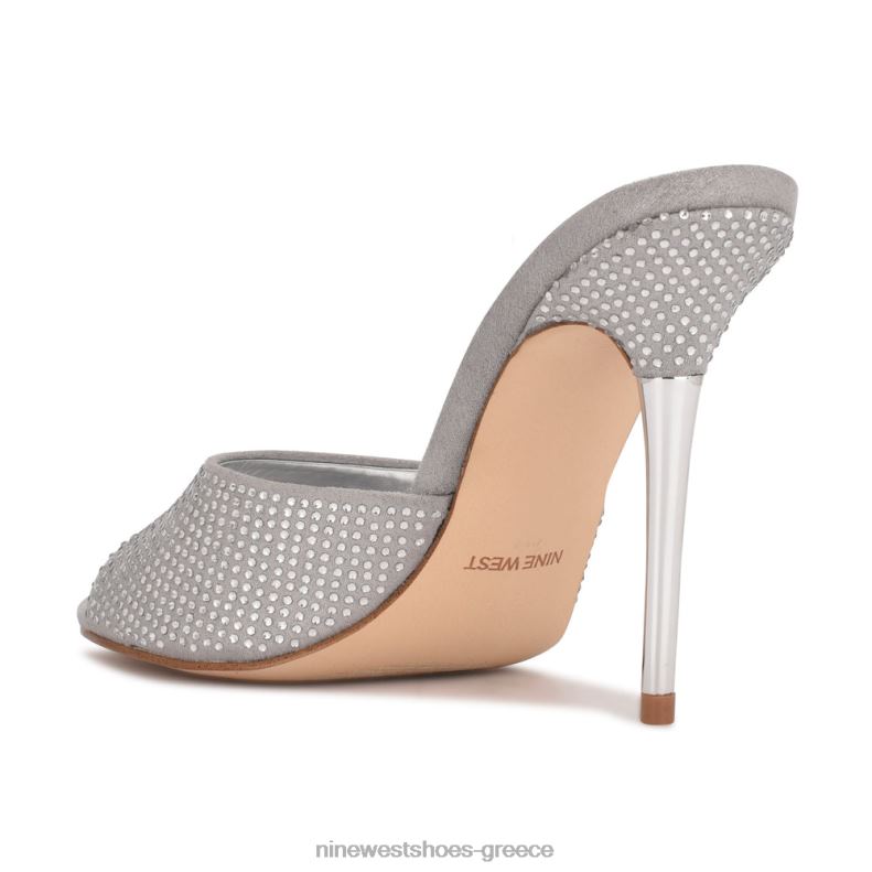 Nine West πέδιλα slide με τακούνι ντίβες 2JJ4N405 γκρι σουέτ shimmer