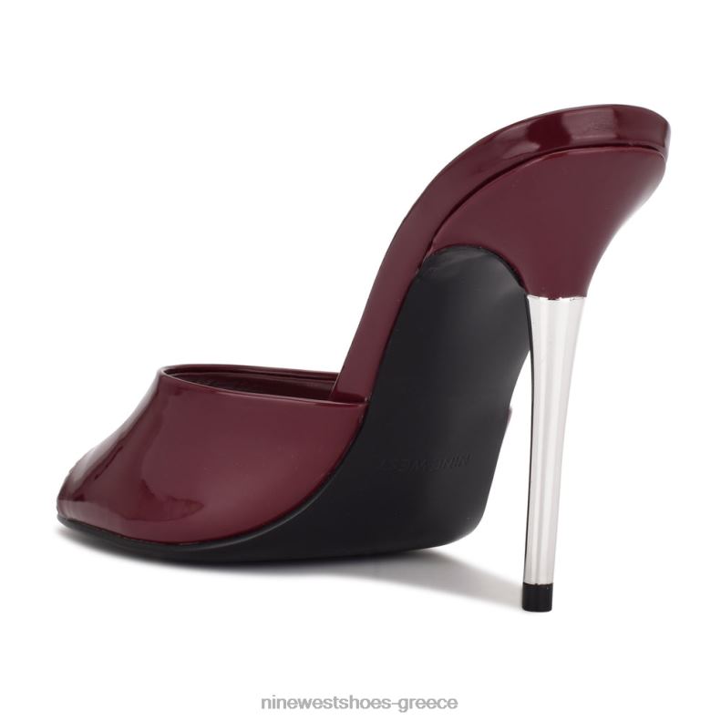 Nine West πέδιλα slide με τακούνι ντίβες 2JJ4N475 πατέντα σκούρου δαμάσκηνου