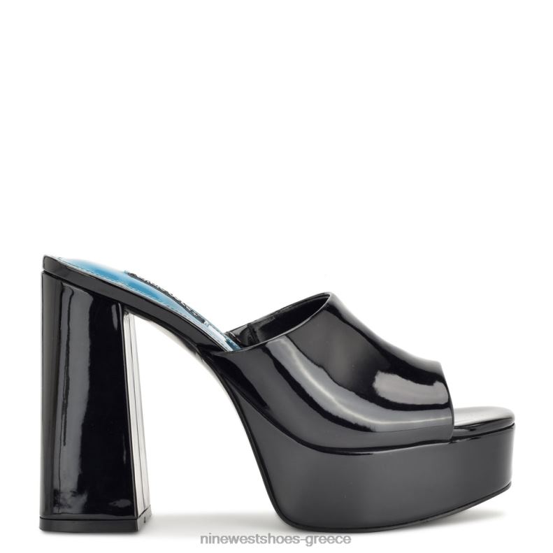 Nine West πέδιλα slide platform jilie 2JJ4N258 μαύρη πατέντα