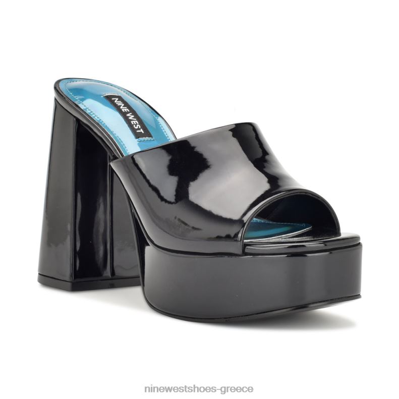 Nine West πέδιλα slide platform jilie 2JJ4N258 μαύρη πατέντα