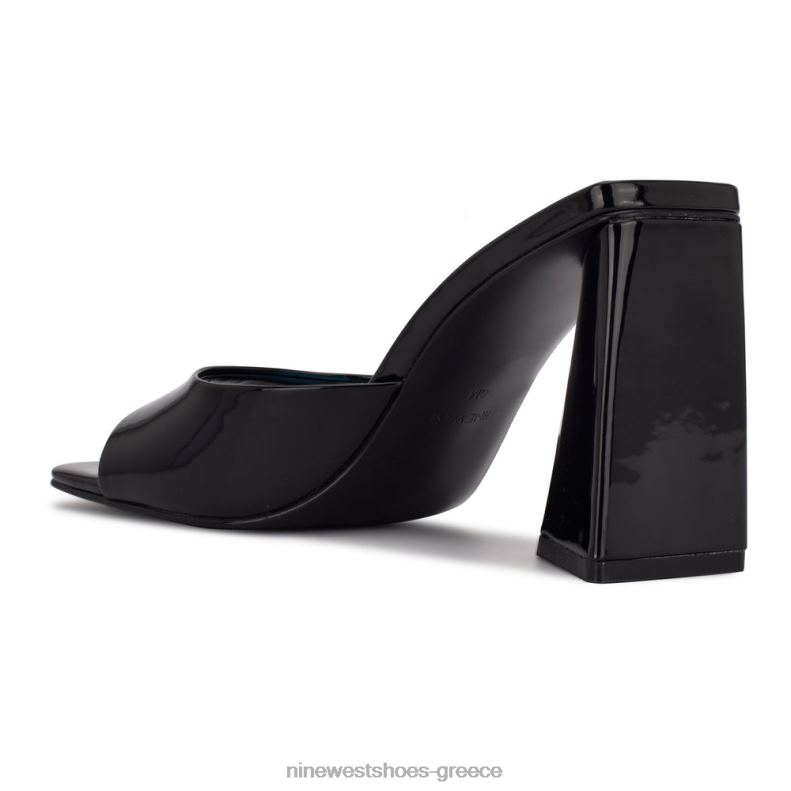 Nine West πέδιλα slide με τακούνι yougo 2JJ4N496 μαύρη πατέντα