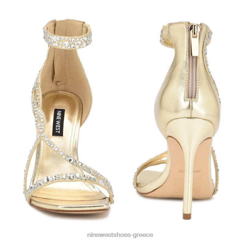 Nine West σανδάλια με τακούνι talla 2JJ4N1788 χρυσό σατέν κρύσταλλο