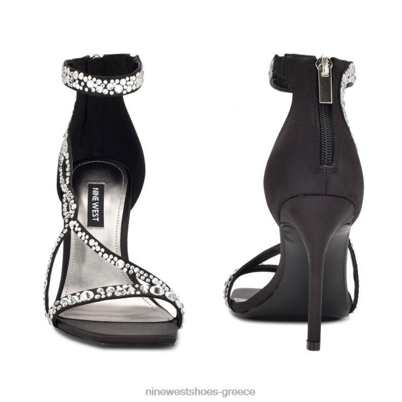 Nine West σανδάλια με τακούνι talla 2JJ4N1789 μαύρο σατέν κρύσταλλο