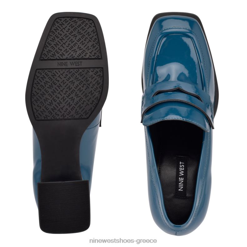 Nine West loafers με ξύσμα με τακούνι 2JJ4N959 γαλαζοπράσινη πατέντα