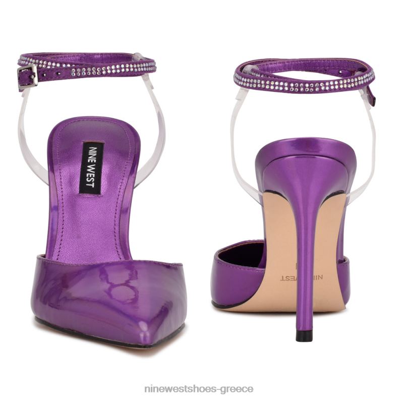 Nine West αντλίες περιτυλίγματος αστραγάλου 2JJ4N1423 μωβ/διαφανές μεταλλικό