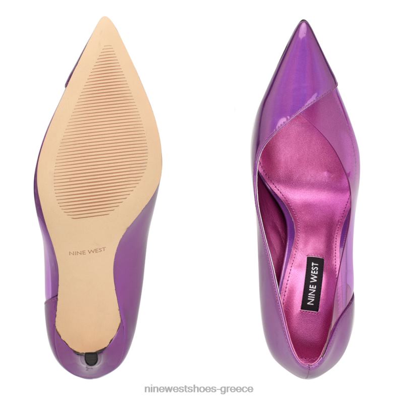 Nine West μυτερές αντλίες για τα δάχτυλα flava 2JJ4N1700 μωβ καθρέφτης μεταλλικός