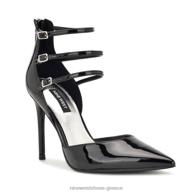 Nine West αντλίες με λουράκια frann d'orsay 2JJ4N1382 μαύρη πατέντα