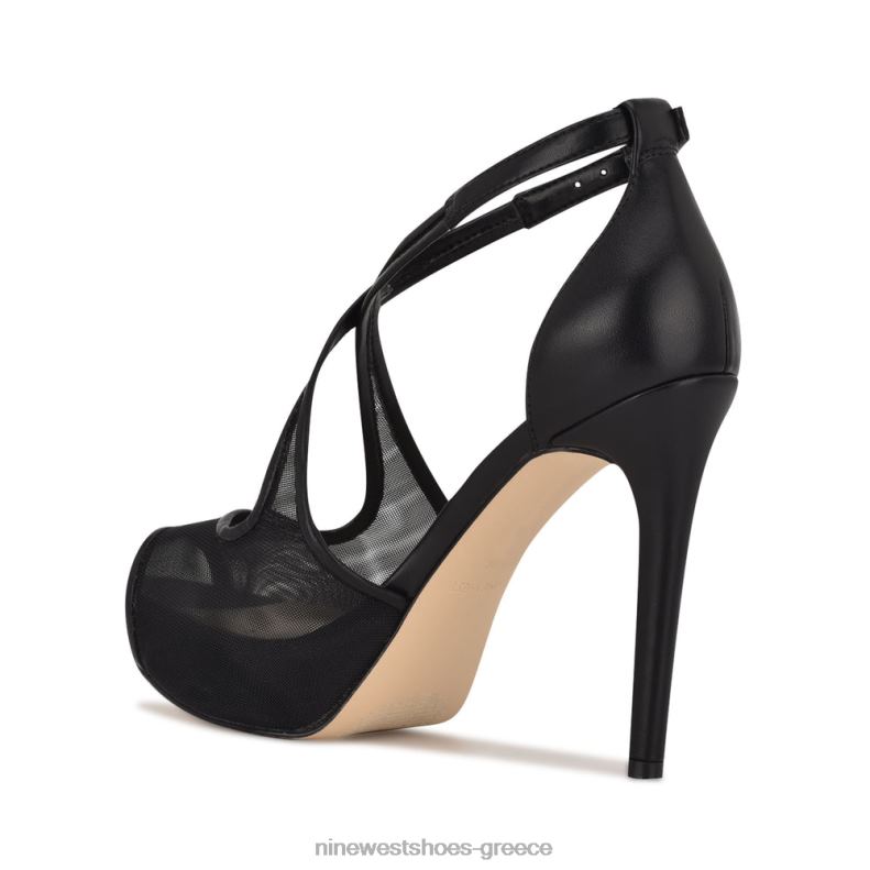 Nine West αντλίες πλατφόρμας hanya peep toe 2JJ4N1456 μαύρο πλέγμα