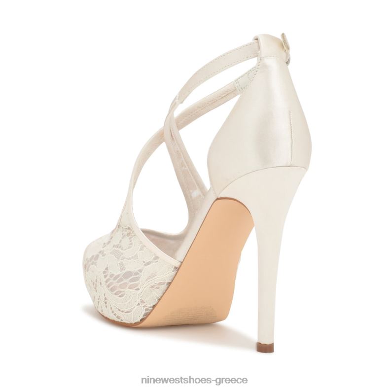 Nine West αντλίες πλατφόρμας hanya peep toe 2JJ4N1810 λευκή δαντέλα