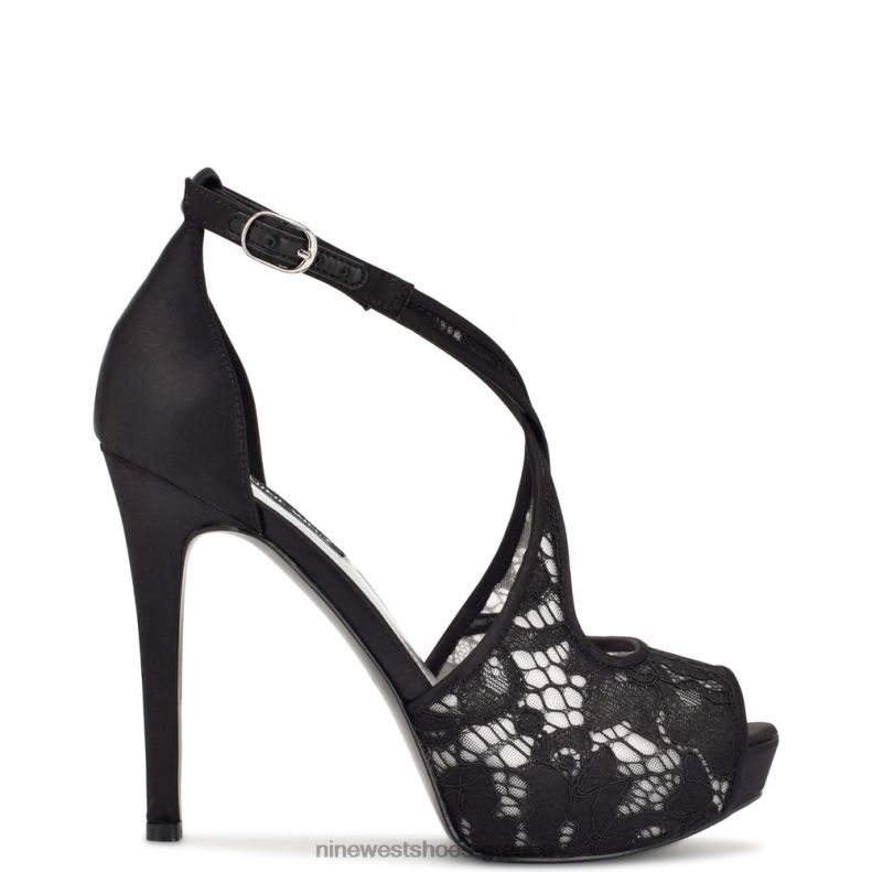 Nine West αντλίες πλατφόρμας hanya peep toe 2JJ4N1811 μαύρη δαντέλα