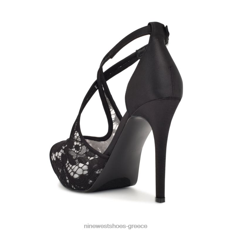 Nine West αντλίες πλατφόρμας hanya peep toe 2JJ4N1811 μαύρη δαντέλα