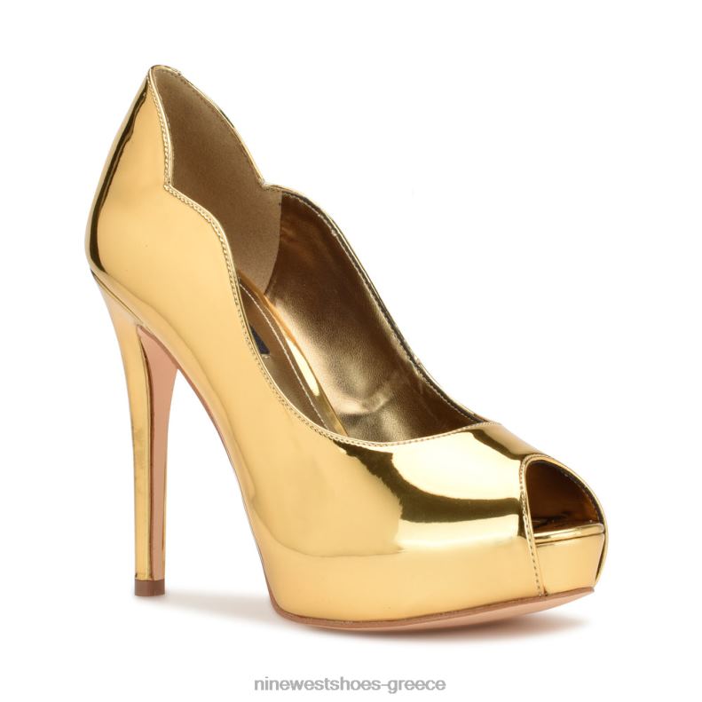 Nine West hilare αντλίες peep toe 2JJ4N1853 χρυσός καθρέφτης μεταλλικός