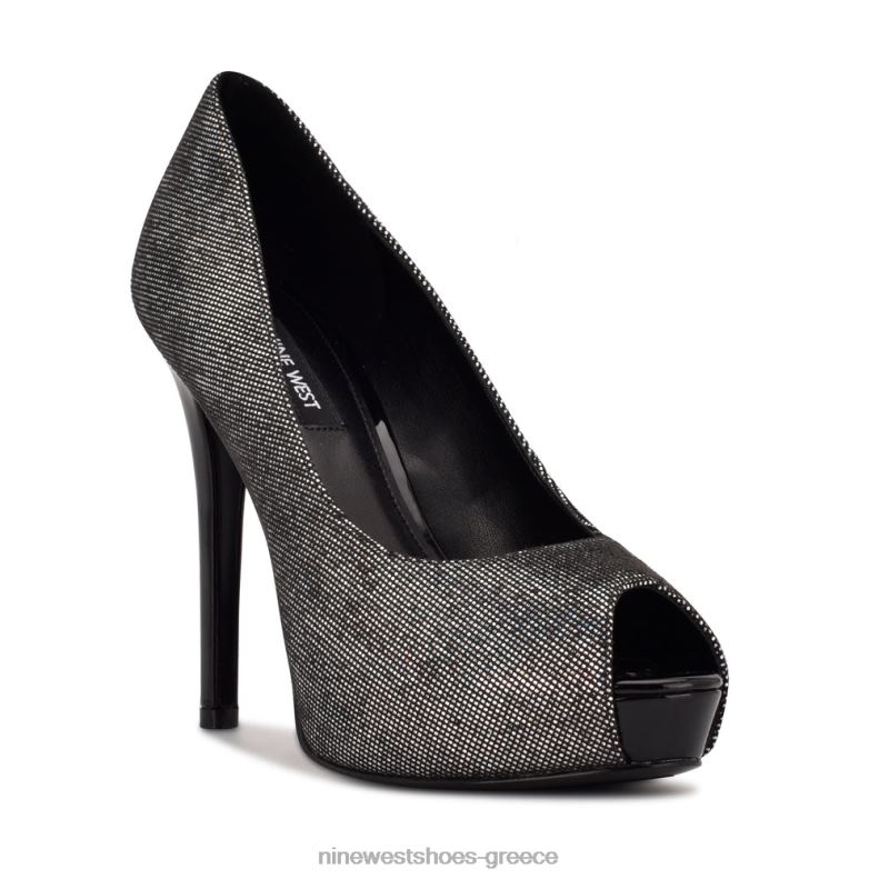 Nine West αντλίες peep toe πλατφόρμας hehr 2JJ4N1825 ασημί/μαύρο ολογραφικό