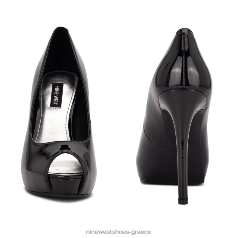 Nine West αντλίες peep toe πλατφόρμας hehr 2JJ4N1826 μαύρη πατέντα