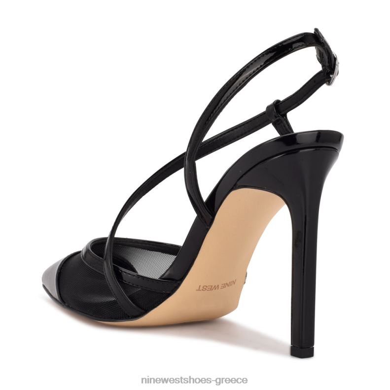 Nine West αντλίες ιμάντα αστραγάλου timee 2JJ4N1530 μαύρο δίπλωμα ευρεσιτεχνίας/πλέγμα