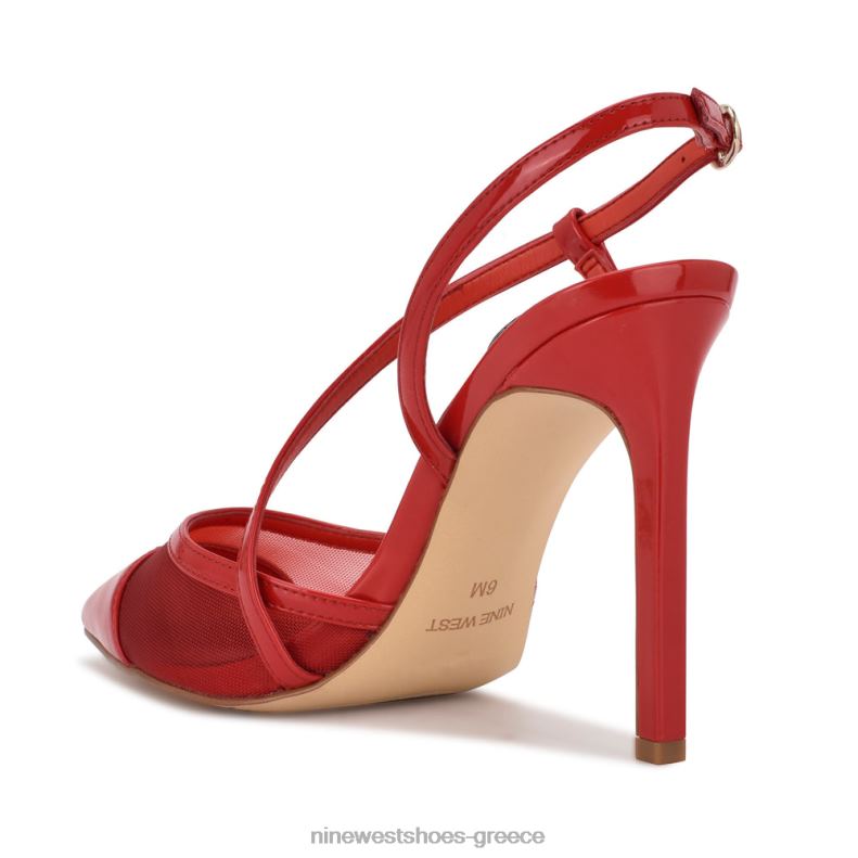 Nine West αντλίες ιμάντα αστραγάλου timee 2JJ4N1534 κόκκινο δίπλωμα ευρεσιτεχνίας/πλέγμα