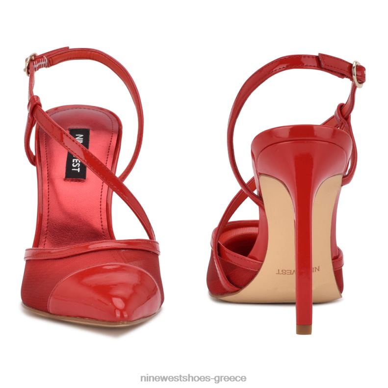 Nine West αντλίες ιμάντα αστραγάλου timee 2JJ4N1534 κόκκινο δίπλωμα ευρεσιτεχνίας/πλέγμα