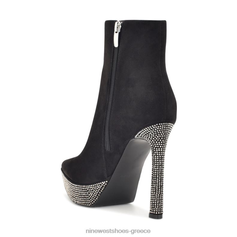 Nine West μποτάκια πλατφόρμα loraa 2JJ4N1869 μαύρο σουέτ στρας