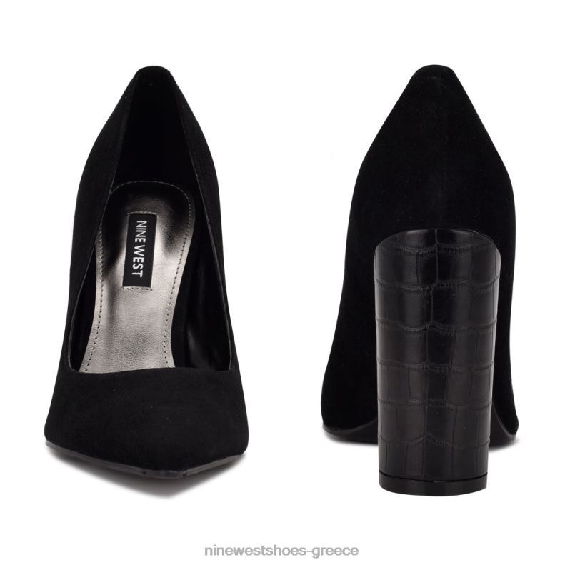 Nine West αντλίες φόρεμα ισχύος 2JJ4N1354 μαύρο σουέτ/ανάγλυφο κροκό