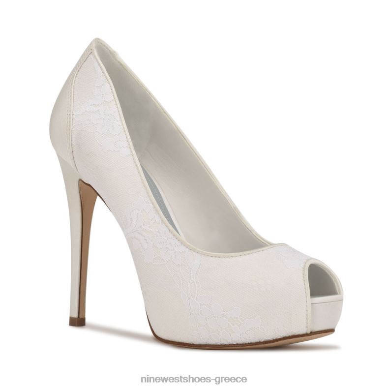 Nine West αντλίες πλατφόρμας peep toe hizzia 2JJ4N1469 λευκή δαντέλα