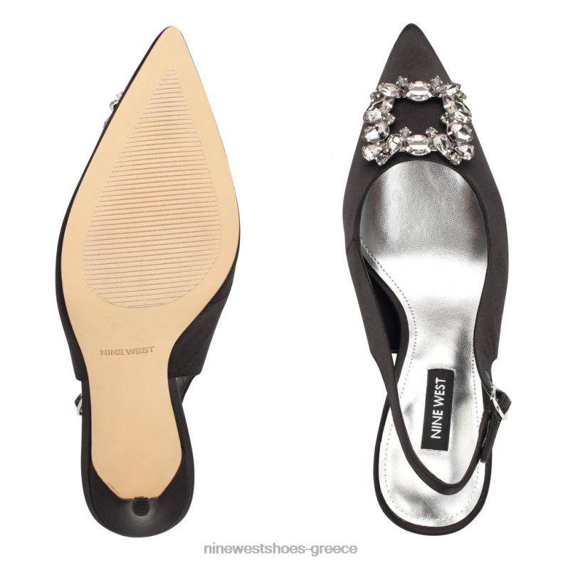 Nine West famey slingback αντλίες 2JJ4N1096 μαύρο σατέν κρύσταλλο