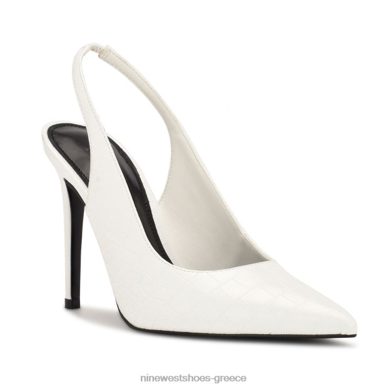 Nine West φτερά μυτερά δάχτυλα slingback αντλίες 2JJ4N1087 λευκό ανάγλυφο κρόκο