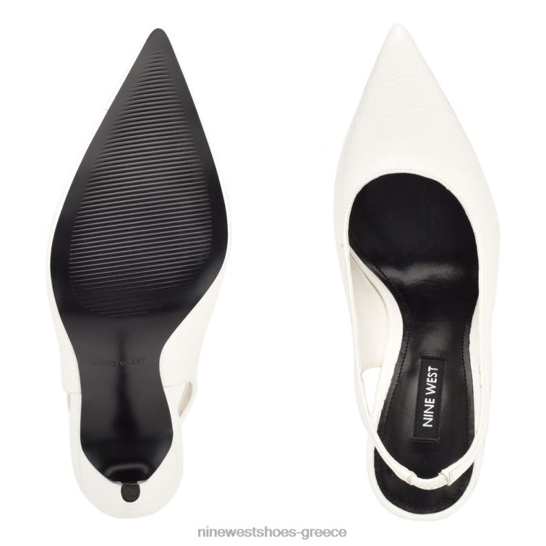 Nine West φτερά μυτερά δάχτυλα slingback αντλίες 2JJ4N1087 λευκό ανάγλυφο κρόκο