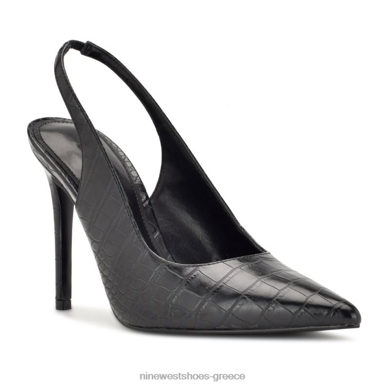 Nine West φτερά μυτερά δάχτυλα slingback αντλίες 2JJ4N1090 μαύρο ανάγλυφο κρόκο