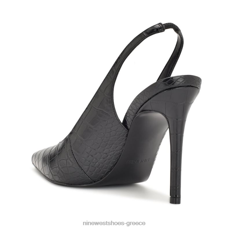 Nine West φτερά μυτερά δάχτυλα slingback αντλίες 2JJ4N1090 μαύρο ανάγλυφο κρόκο