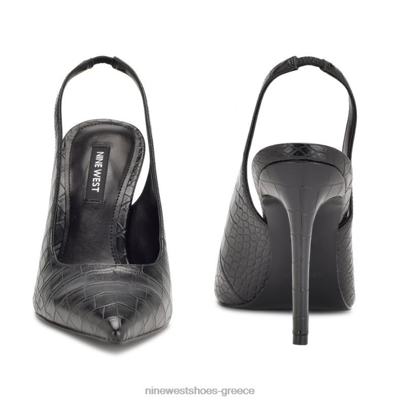 Nine West φτερά μυτερά δάχτυλα slingback αντλίες 2JJ4N1090 μαύρο ανάγλυφο κρόκο