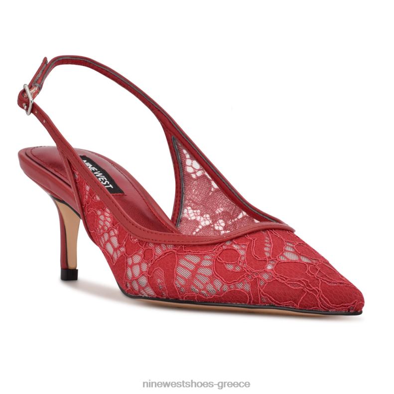 Nine West αρένα slingback τακούνια 2JJ4N1091 κόκκινη δαντέλα