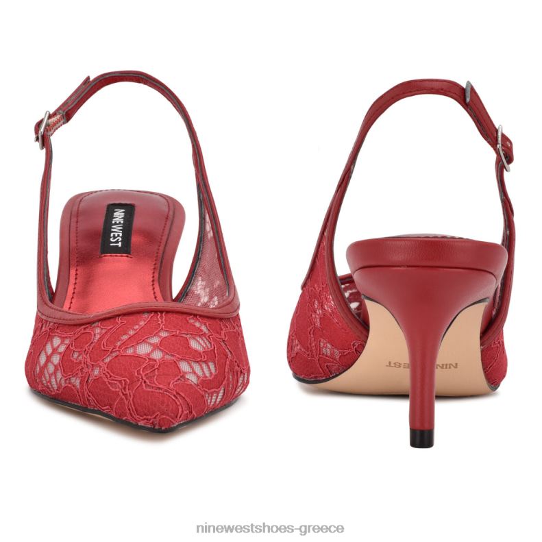 Nine West αρένα slingback τακούνια 2JJ4N1091 κόκκινη δαντέλα