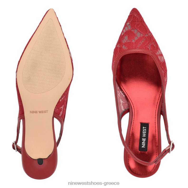 Nine West αρένα slingback τακούνια 2JJ4N1091 κόκκινη δαντέλα