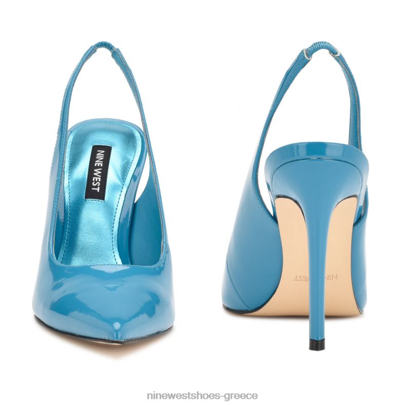 Nine West φτερά μυτερά δάχτυλα slingback αντλίες 2JJ4N1569 μπλε πατέντα