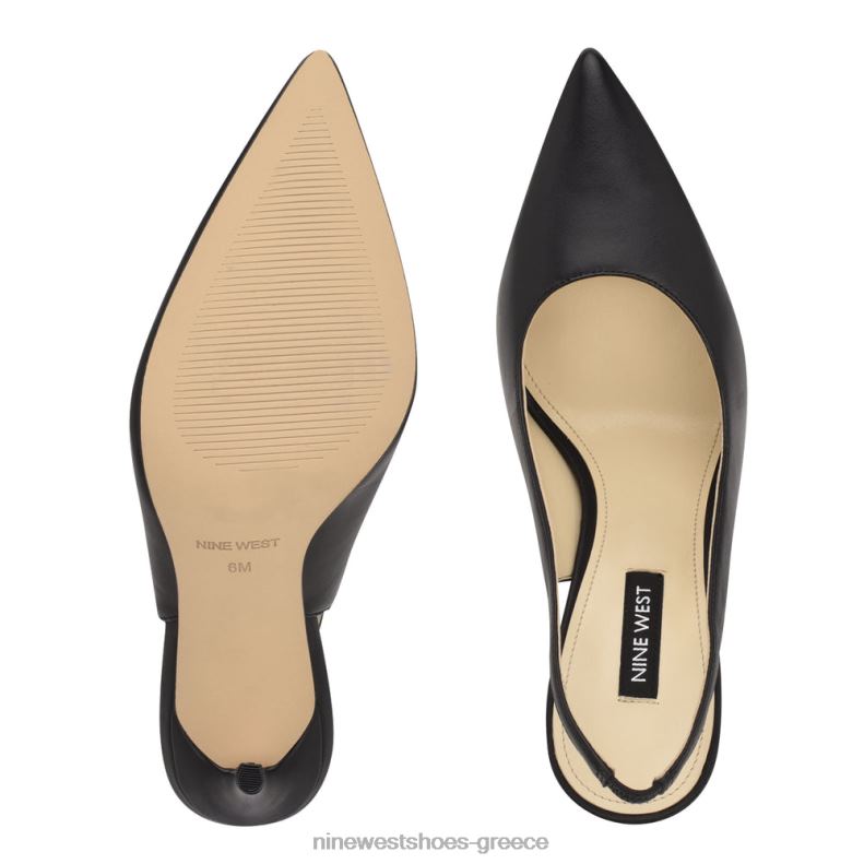 Nine West φτερά μυτερά δάχτυλα slingback αντλίες 2JJ4N1573 μαύρο δέρμα